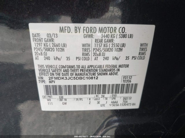 Продаж на аукціоні авто 2013 Ford Edge Sel, vin: 2FMDK3JC5DBC10812, номер лоту: 45278377