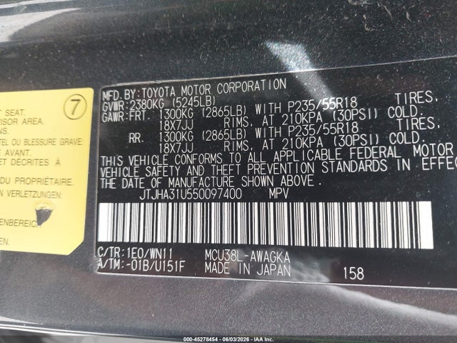 Aukcja sprzedaży 2005 Lexus Rx 330, vin: JTJHA31U550097400, numer aukcji: 45278454