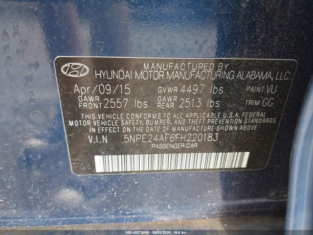 Hyundai SONATA SE 2015 5NPE24AF6FH220183 Image 9
