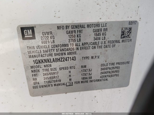 Продаж на аукціоні авто 2017 Gmc Acadia Sle-1, vin: 1GKKNKLA8HZ247143, номер лоту: 45278520