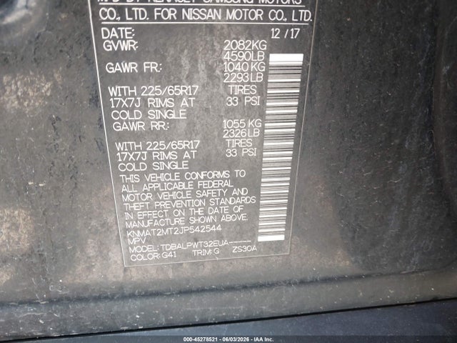 2018 Nissan Rogue S მანქანა იყიდება აუქციონზე, vin: KNMAT2MT2JP542544, აუქციონის ნომერი: 45278521