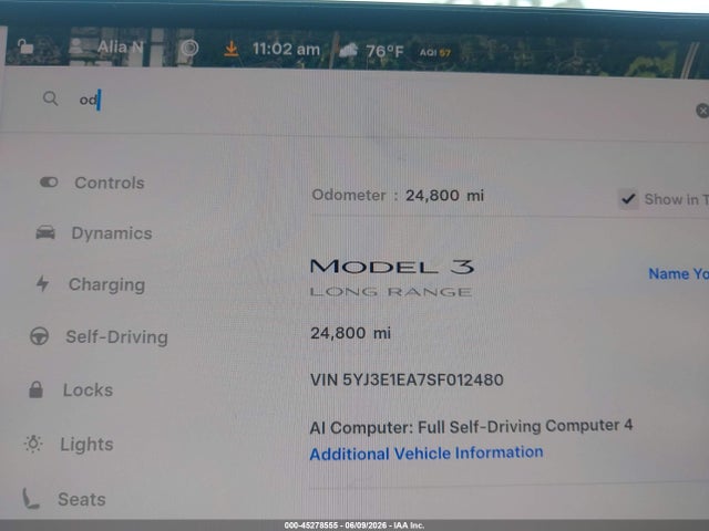 Aukcja sprzedaży 2025 Tesla Model 3 Long Range Rear-wheel Drive/standard Rear-wheel Drive, vin: 5YJ3E1EA7SF012480, numer aukcji: 45278555