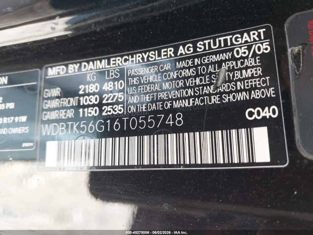 Продажа на аукционе авто 2006 Mercedes-benz Clk 350, vin: WDBTK56G16T055748, номер лота: 45278556