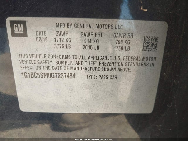 1G1BC5SM0G7237434 Chevrolet Cruze Ls Auto