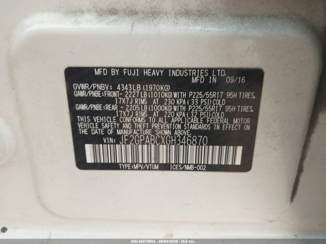 Subaru Crosstrek 2.0i Premium 2016 JF2GPABCXGH346870 Image 9