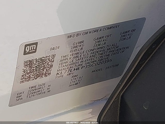 KL77LHEP3SC020395 Chevrolet Trax Fwd Lt