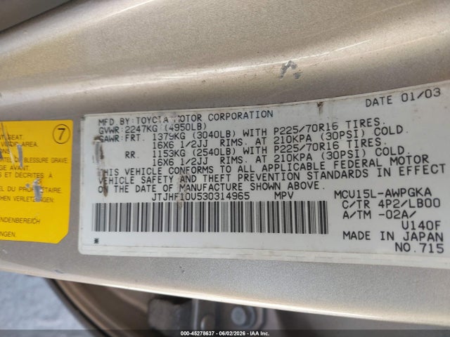 Продажа на аукционе авто 2003 Lexus Rx 300, vin: JTJHF10U530314965, номер лота: 45278637