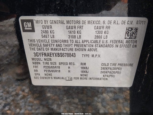 Продажа на аукционе авто 2011 Cadillac Srx Luxury Collection, vin: 3GYFNAEYXBS678843, номер лота: 45278646