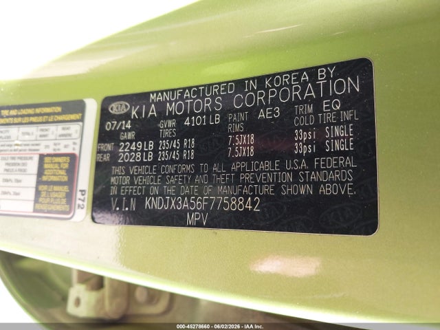 45278660 :رقم المزاد ، KNDJX3A56F7758842 vin ، 2015 Kia Soul ! مزاد بيع