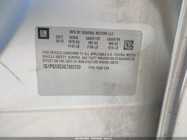 Aukcja sprzedaży 2012 Chevrolet Cruze 2lt, vin: 1G1PG5SC9C7383729, numer aukcji: 45278662
