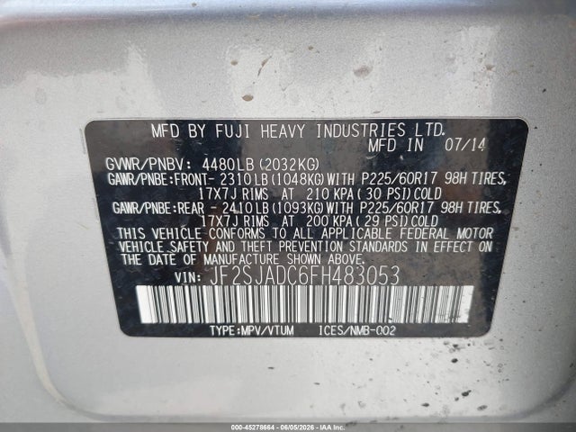 Subaru Forester 2.5i Premium 2015 JF2SJADC6FH483053 Image 9