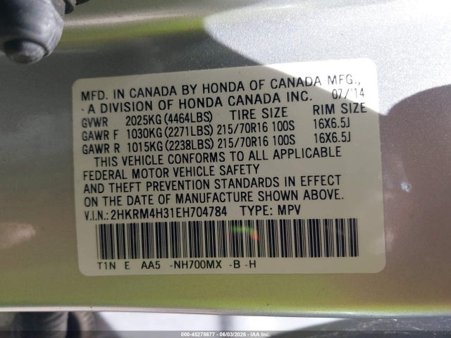 Продажа на аукционе авто 2014 Honda Cr-v Lx, vin: 2HKRM4H31EH704784, номер лота: 45278677