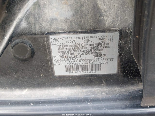 Aukcja sprzedaży 2020 Nissan Versa Sr Xtronic Cvt, vin: 3N1CN8FV2LL810210, numer aukcji: 45278687