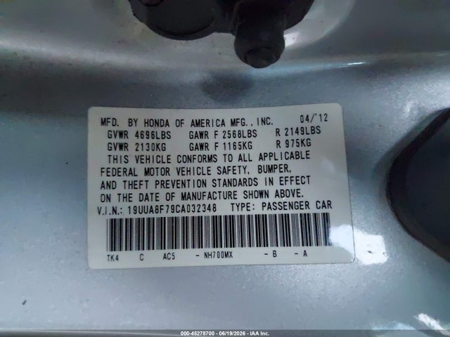 2012 Acura Tl 3.5 მანქანა იყიდება აუქციონზე, vin: 19UUA8F79CA032348, აუქციონის ნომერი: 45278700