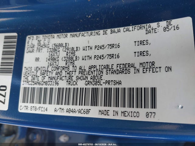 3TMCZ5AN6GM033196 Toyota Tacoma Sr5 V6