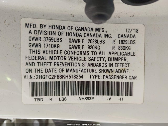 Honda Civic Sport 2019 2HGFC2F88KH518254 Image 9