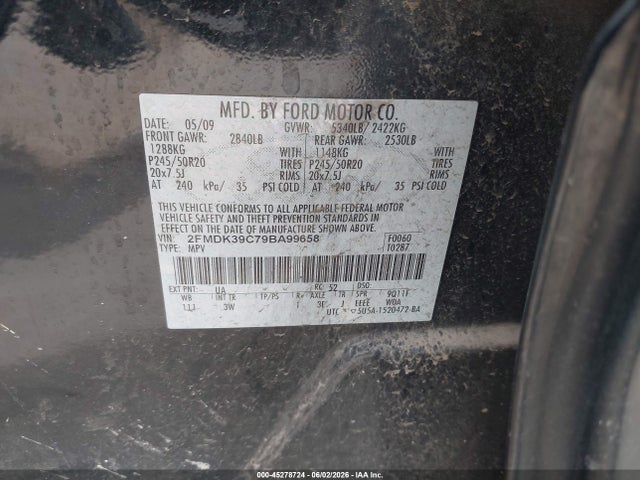 Aukcja sprzedaży 2009 Ford Edge Limited, vin: 2FMDK39C79BA99658, numer aukcji: 45278724
