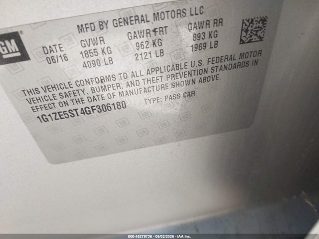 Aukcja sprzedaży 2016 Chevrolet Malibu 1lt, vin: 1G1ZE5ST4GF306180, numer aukcji: 45278726