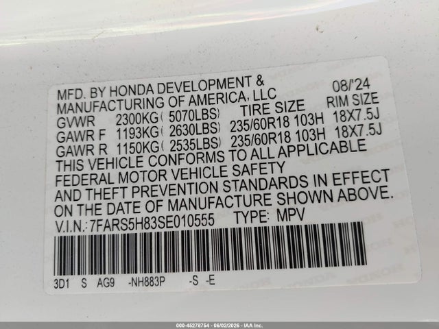 7FARS5H83SE010555 Honda Cr-v Hybrid Sport-l