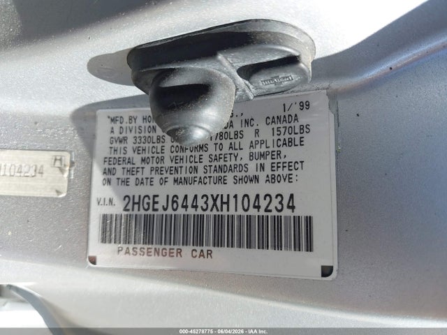 Aukcja sprzedaży 1999 Honda Civic Dx, vin: 2HGEJ6443XH104234, numer aukcji: 45278775