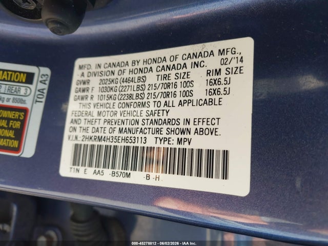 Продажа на аукционе авто 2014 Honda Cr-v Lx, vin: 2HKRM4H35EH653113, номер лота: 45278812