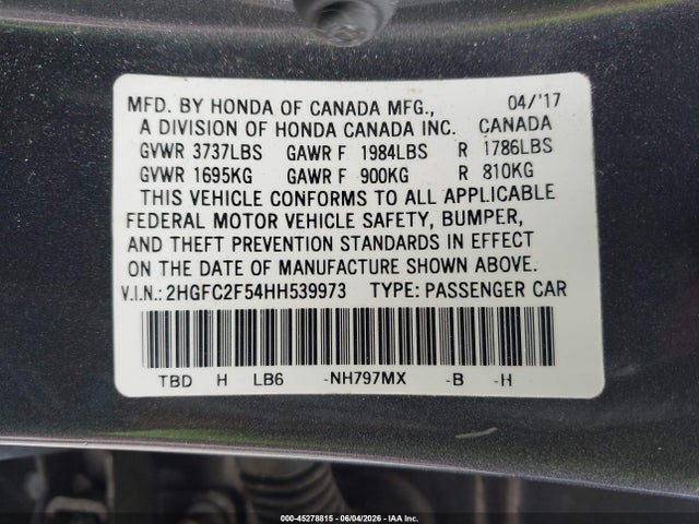 Honda Civic Lx 2017 2HGFC2F54HH539973 Image 9