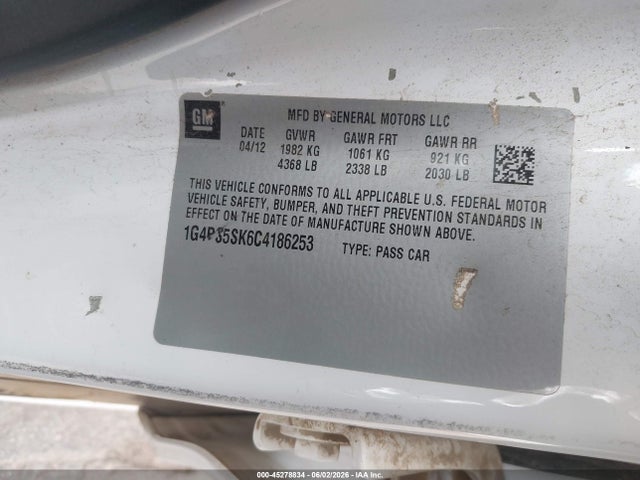 Продаж на аукціоні авто 2012 Buick Verano Leather Group, vin: 1G4PS5SK6C4186253, номер лоту: 45278834