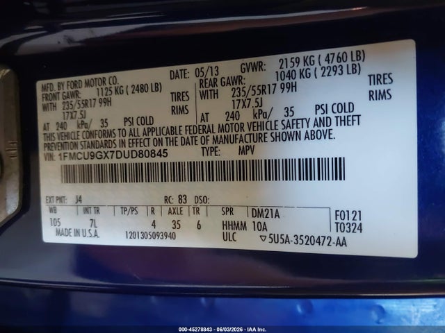 Продажа на аукционе авто 2013 Ford Escape Se, vin: 1FMCU9GX7DUD80845, номер лота: 45278843