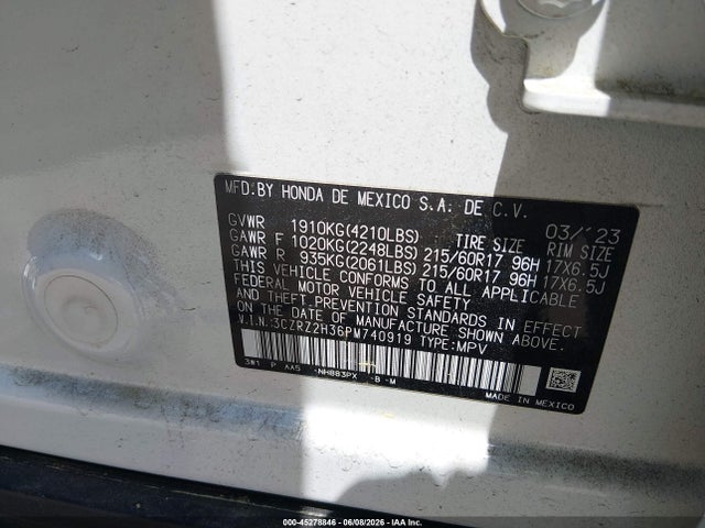 Aukcja sprzedaży 2023 Honda Hr-v Awd Lx, vin: 3CZRZ2H36PM740919, numer aukcji: 45278846