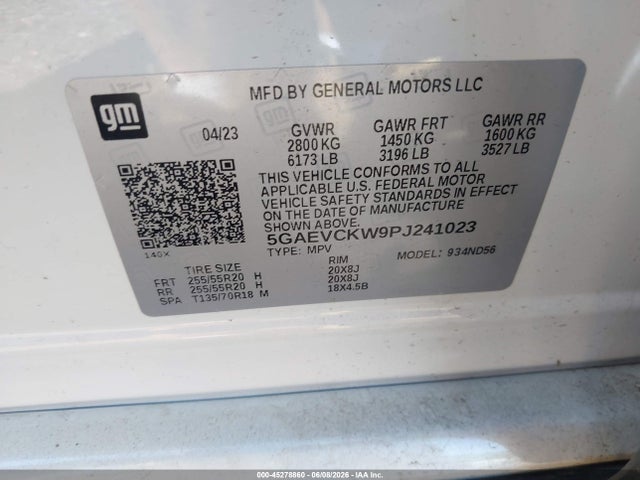 Aukcja sprzedaży 2023 Buick Enclave Avenir Awd, vin: 5GAEVCKW9PJ241023, numer aukcji: 45278860
