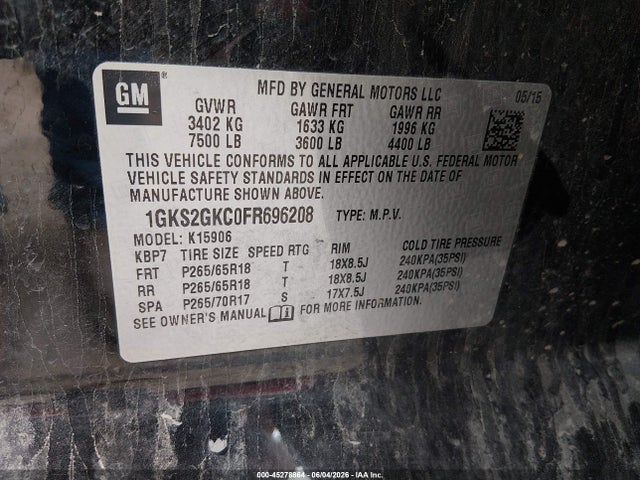 GMC Yukon Xl 1500 Sle 2015 1GKS2GKC0FR696208 Image 9