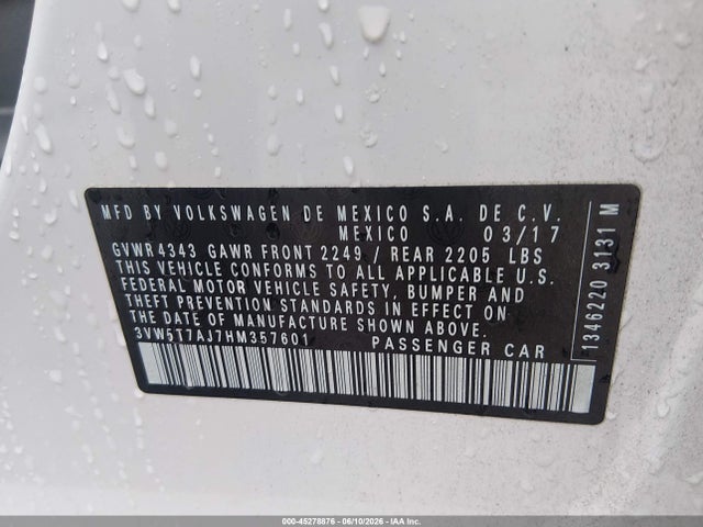 Продаж на аукціоні авто 2017 Volkswagen Jetta Gli, vin: 3VW5T7AJ7HM357601, номер лоту: 45278876