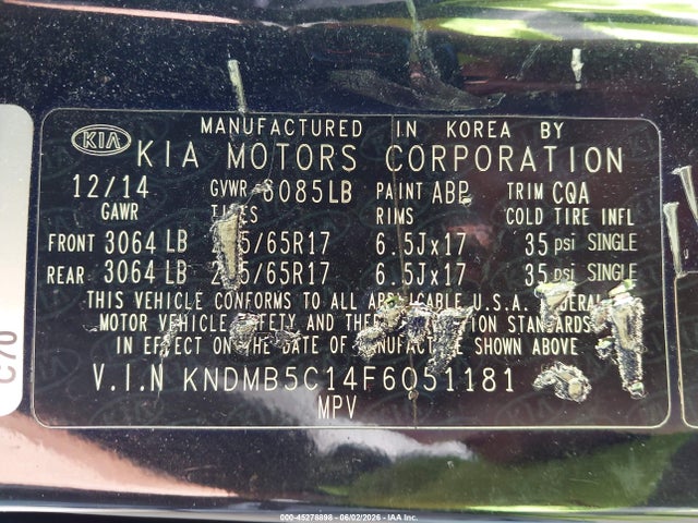 Aukcja sprzedaży 2015 Kia Sedona Lx, vin: KNDMB5C14F6051181, numer aukcji: 45278898
