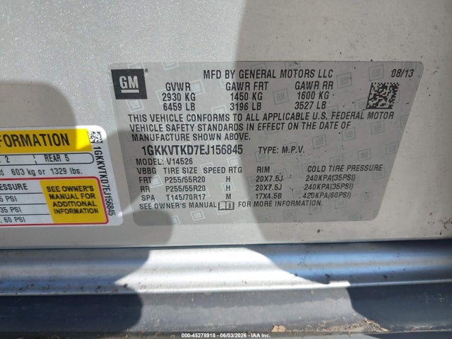 2014 Gmc Acadia Denali მანქანა იყიდება აუქციონზე, vin: 1GKKVTKD7EJ156845, აუქციონის ნომერი: 45278918