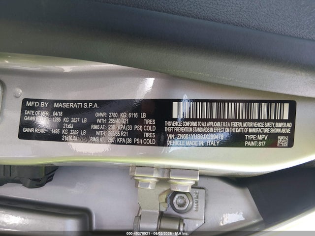 Продажа на аукционе авто 2018 Maserati Levante S Gransport, vin: ZN661YUS9JX299478, номер лота: 45278921