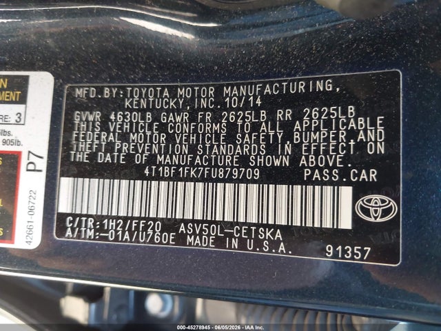 Toyota CAMRY SE 2015 4T1BF1FK7FU879709 Image 9