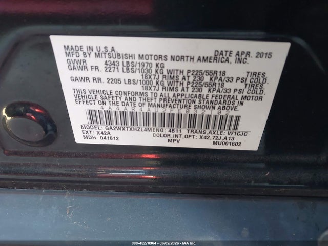 Aukcja sprzedaży 2015 Mitsubishi Outlander Sport Se, vin: 4A4AR4AU2FE032102, numer aukcji: 45278964