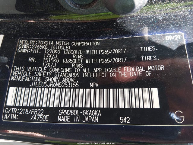 Toyota 4RUNNER SR5 2022 JTEEU5JR6N5253155 Image 9