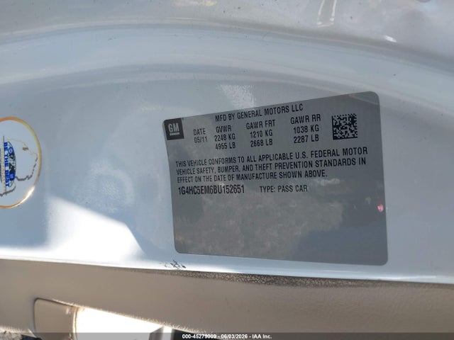 Продажа на аукционе авто 2011 Buick Lucerne Cxl, vin: 1G4HC5EM6BU152651, номер лота: 45279009
