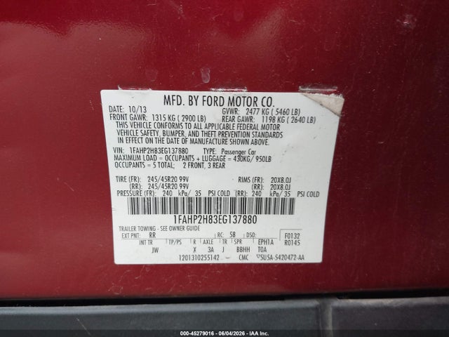 Ford TAURUS SEL 2014 1FAHP2H83EG137880 Image 9