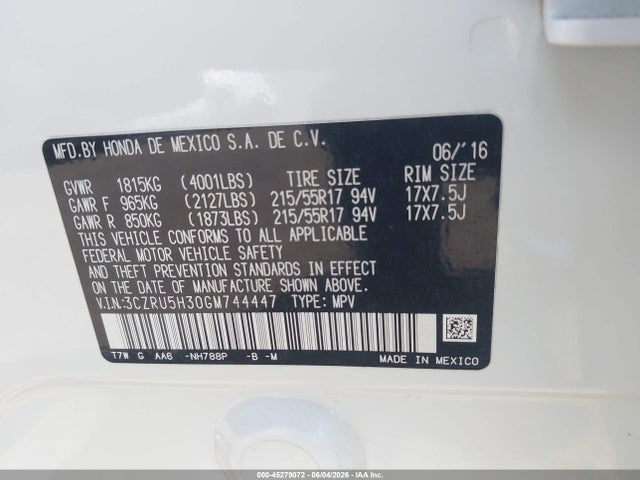 Honda HR-V LX 2016 3CZRU5H30GM744447 Image 9