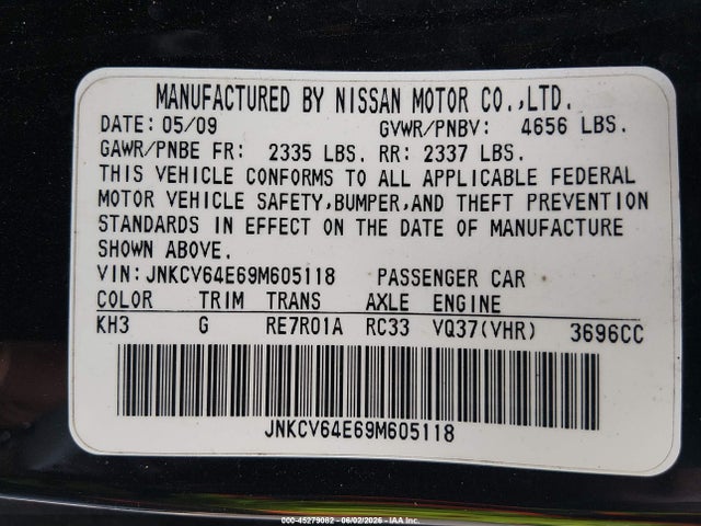 Продажа на аукционе авто 2009 Infiniti G37 Journey, vin: JNKCV64E69M605118, номер лота: 45279082