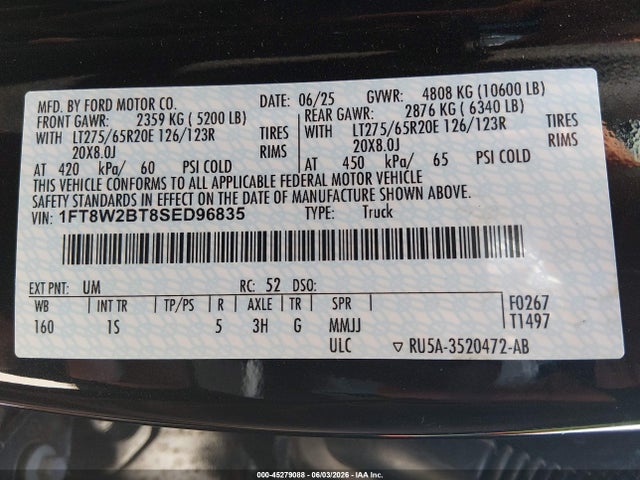 Aukcja sprzedaży 2025 Ford F-250 Xl, vin: 1FT8W2BT8SED96835, numer aukcji: 45279088