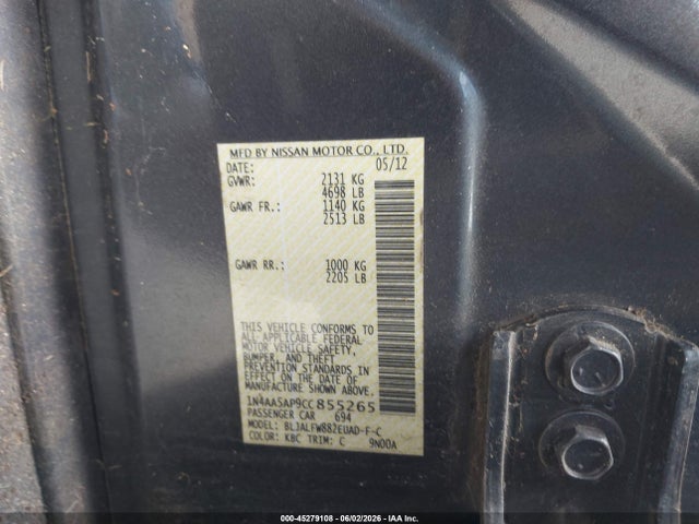 45279108 :رقم المزاد ، 1N4AA5AP9CC855265 vin ، 2012 Nissan Maxima 3.5 Sv مزاد بيع