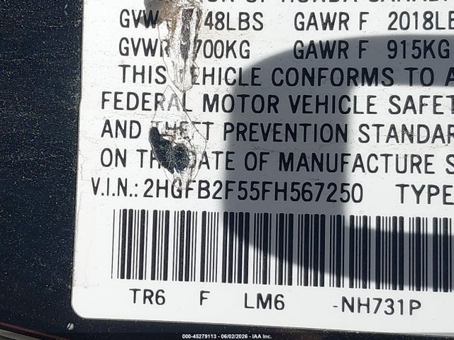 2HGFB2F55FH567250 Honda Civic Lx