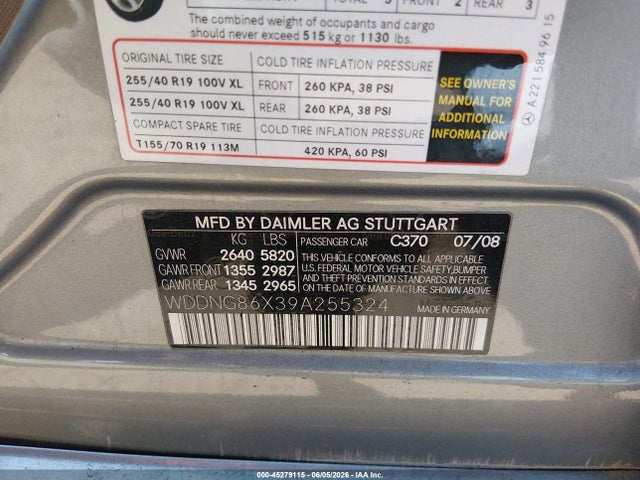 Aukcja sprzedaży 2009 Mercedes-benz S 550 4matic, vin: WDDNG86X39A255324, numer aukcji: 45279115