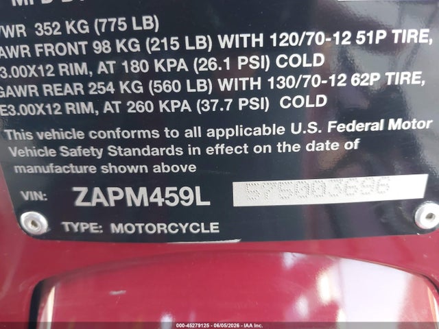 Aukcja sprzedaży 2007 Vespa Gts 250, vin: ZAPM459L575003696, numer aukcji: 45279125