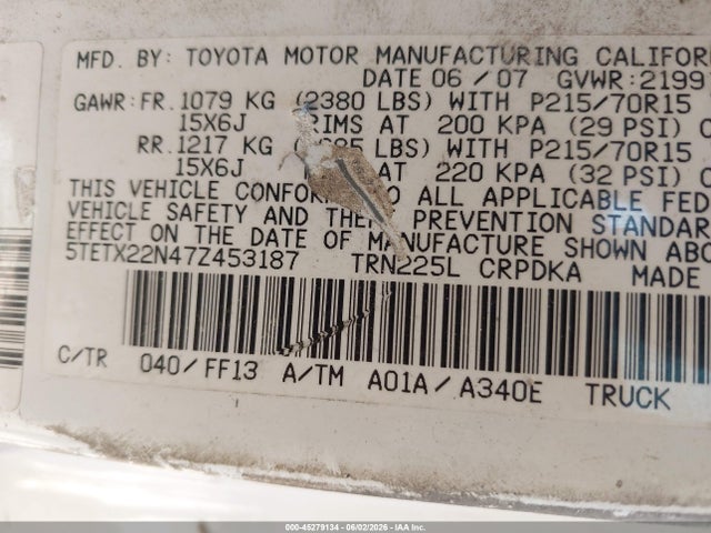 Aukcja sprzedaży 2007 Toyota Tacoma, vin: 5TETX22N47Z453187, numer aukcji: 45279134
