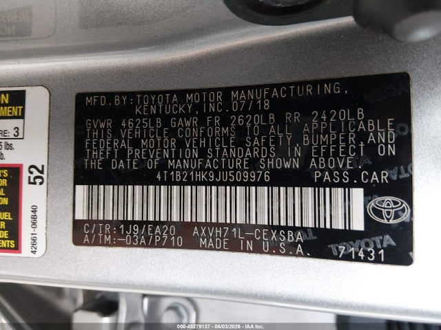 4T1B21HK9JU509976 Toyota Camry Hybrid Se