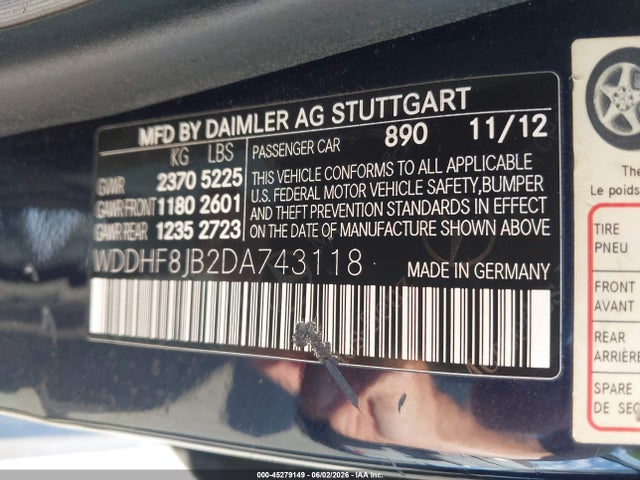 45279149 :رقم المزاد ، WDDHF8JB2DA743118 vin ، 2013 Mercedes-benz E 350 4matic مزاد بيع